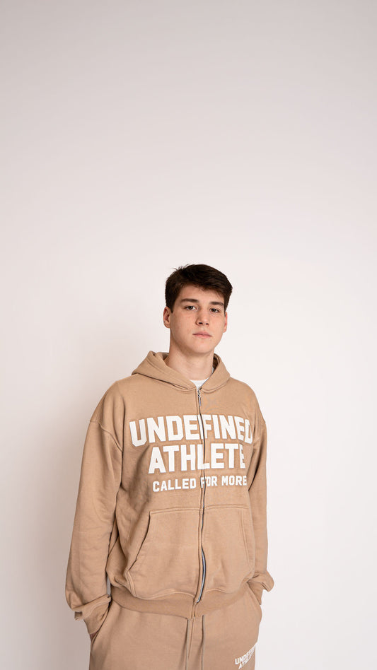 Undefined Athlete: "Called For More" Heavyweight Sweatsuit Set - Taupe